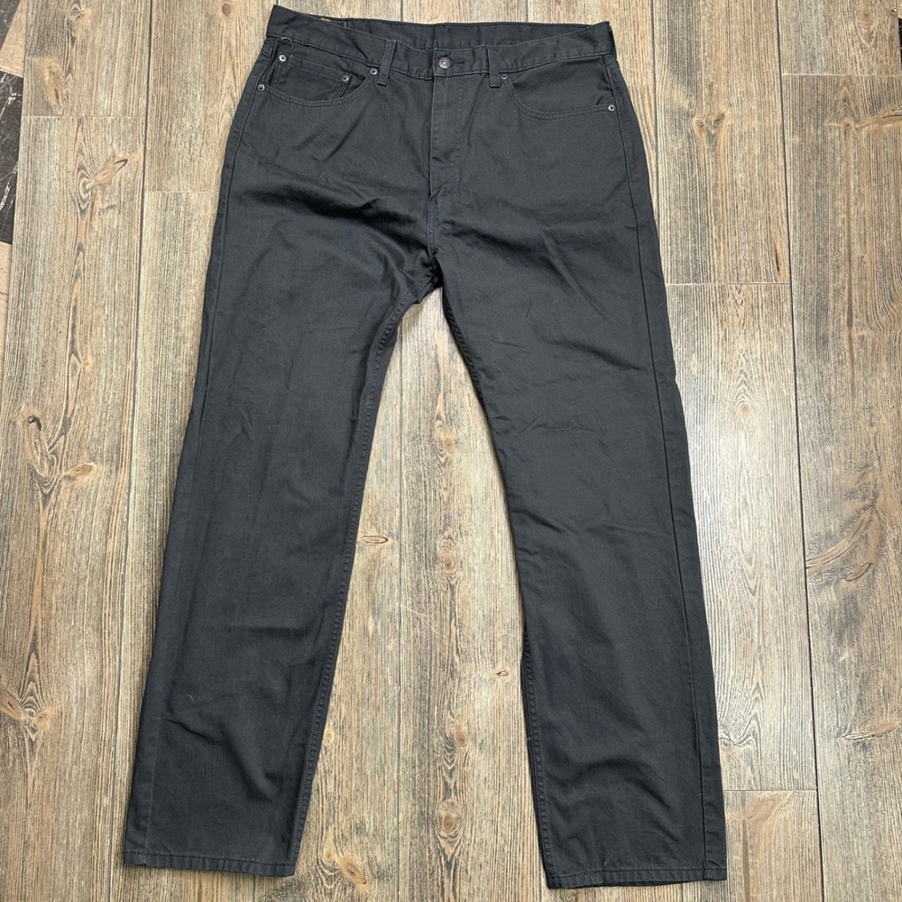 Levis 505 Regular Fit Black Twill Pants Mens 38x34 Straight Leg Cotton Trousers - Picture 2 of 11